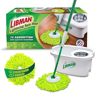 Libman Lightning Spin Mop System with Bucket & Wringer, 3 Refill Heads