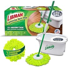 Libman Lightning Spin Mop System Plus 3 Refill Heads | Mop and Bucket Set with Squeezer | Floor Mop | Spin Mop | Libman Mop | Floor Cleaning Mop | Hardwood Floor Mop | Total 4 Mop Heads Included