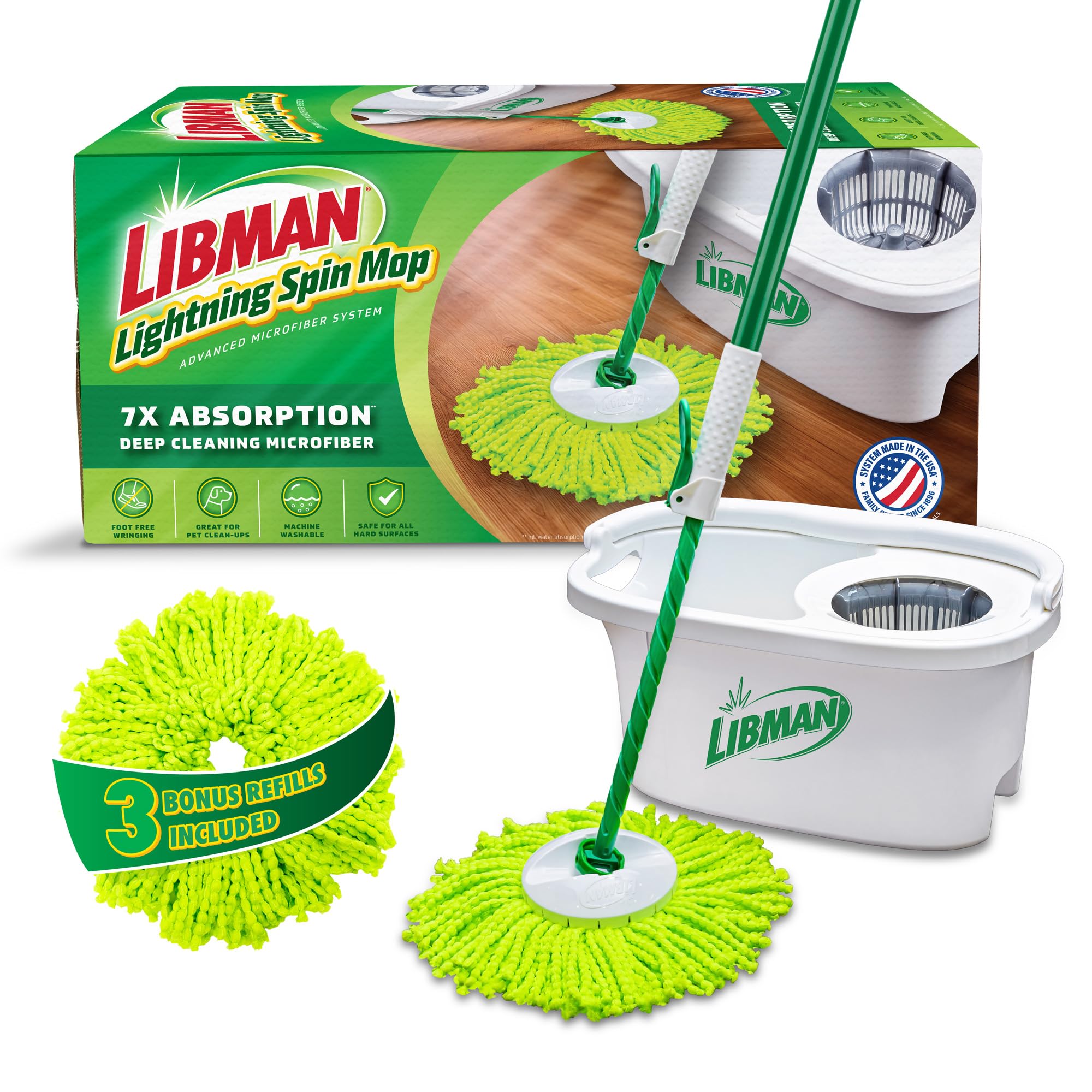 Amazon.com: Libman Lightning Spin Mop System Plus 3 Refill Head