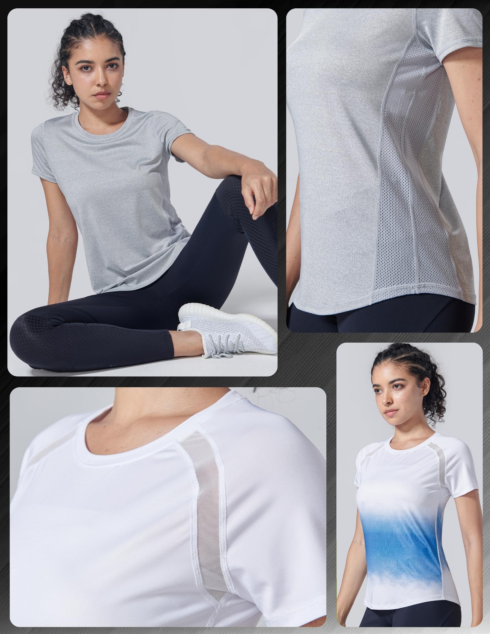 5er-Pack: Damen Dry Fit Kurzarm T-Shirts Athletic Workout Tee Tops für Gym Yoga Laufen