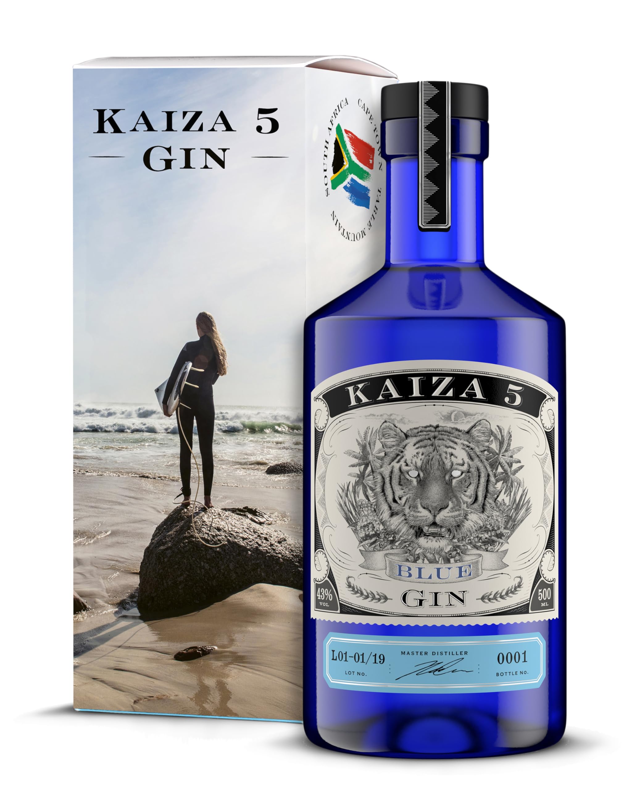 KAIZA 5 BLUE GIN – 0,5 l - 43% | Gin d'Afrique du Sud/Le Cap | Floral, fruité, frais | Sureau, myrtille et fruit du dragon