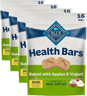 Blue Buffalo Health Bars Mini Crunchy Dog Biscuits, Oven-Baked with Natural Ingredients, Apples & Yogurt, 16-oz Bag (Pack of 4)