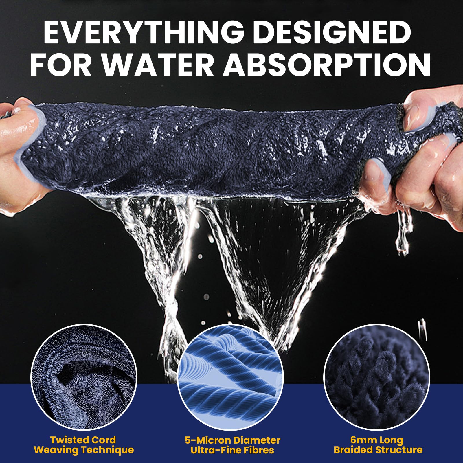 Omtofo 80×50 cm Microfibre Sechage Voiture, 1400GSM Super Absorbant Micro Fibre Sechage Voiture, Non Pelucheux, Fibres Arrondies Douces, Séchage sans Traces, sans Traces pour Auto Moto Vitre - 4