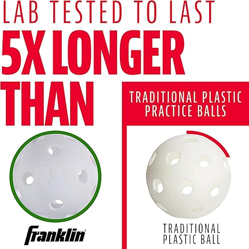 Miniatura 26 de Franklin Sports Indestruct-A-Ball - Pelotas de béisbol de plástico para práctica de bateo, softballs + pelotas de golf, paquetes de entrenamiento