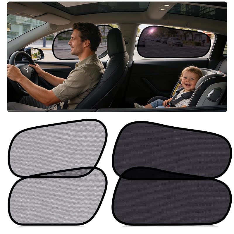 Protetor Solar para Janelas Laterais Tesla Model Y Juniper 2020–2026 ZATOOTO, Kit com 4 Peças