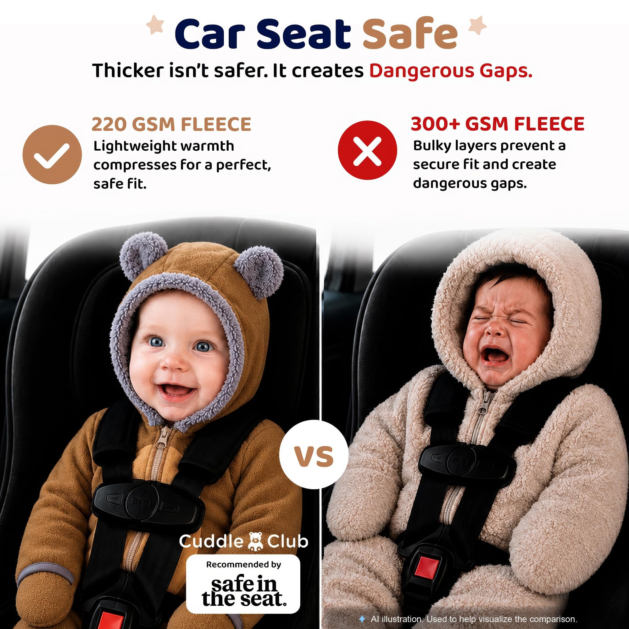 Cuddle Club Fleece Baby Bunting Bodysuit Hoodie, Newborn - 5T, Bear - Brown/Tan, 6-12 Months 3