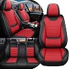 For Volkswagen Taigo Seat Covers Full Coverage Tailored Seat Covers Waterproof & Stain-Resistant Premium Leather (Full Set Black & Red)