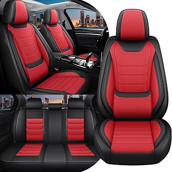 Für Hyundai Tucson 2004-2026 Sitzbezüge Vollständige Abdeckung Maßgeschneiderte SitzbezügeWassergeschütztes & fleckenabweisendes Premium-Leder (Vollsatz Set Schwarz&Rot)