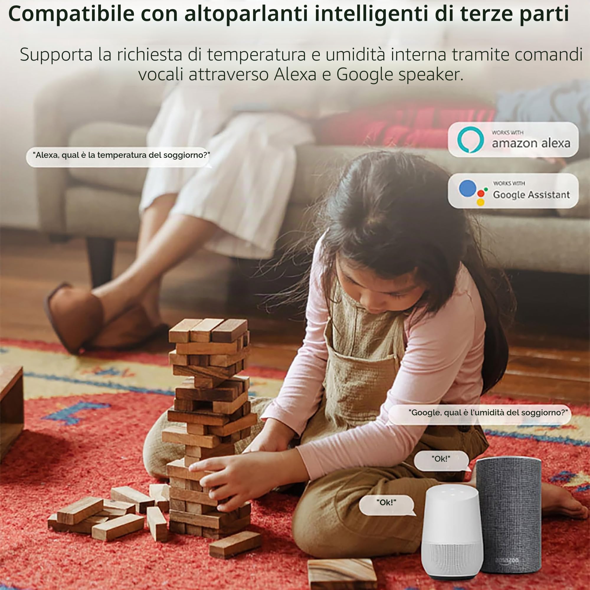 Sensore termometro igrometro WiFi, Monitor wireless intelligente di umidità della temperatura con avviso di notifica app remota, per casa, serra (4 Pezzi)
