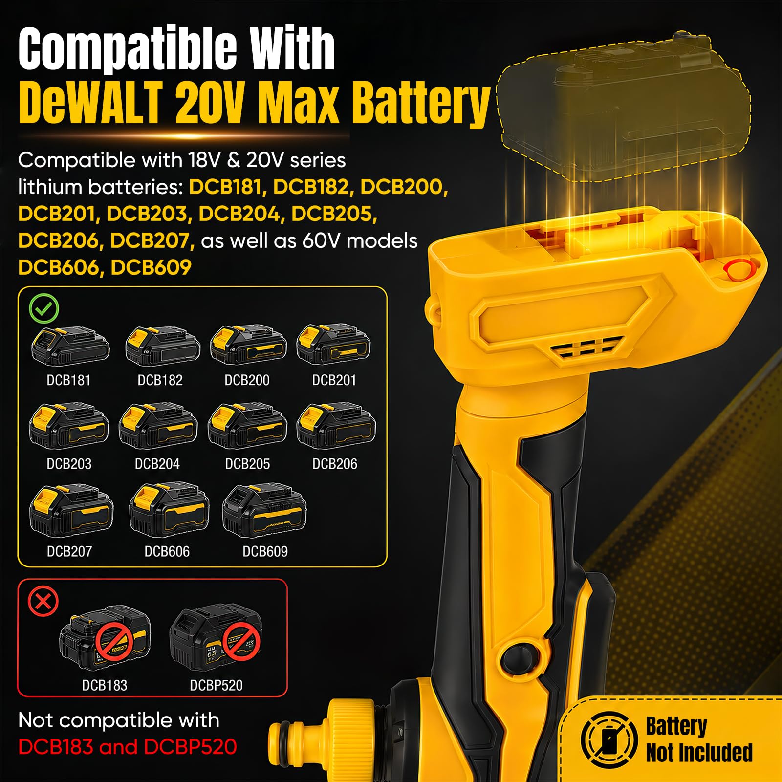 Pompe transfert d'eau sans fil type lance 3600 l/h pour Dewalt 18V 20V | 3m hauteur refoulement submersible portable 19000RPM pour piscines sous-sols récupérateurs d'eau pluie (batterie non incluse)