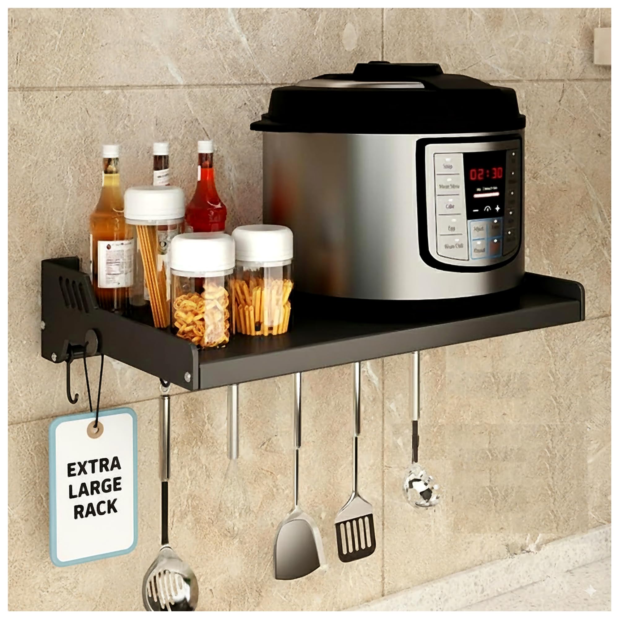 OrganizeMee Extra Large for Big Microwave Oven Microwave Wall Mount Stand Rack Shelf Metal Stand Kitchen Organizer,Racks and Shelves 15-38 LTR,Size: 60 CM Wide 55 cm Deep (Extra Large)-image-9