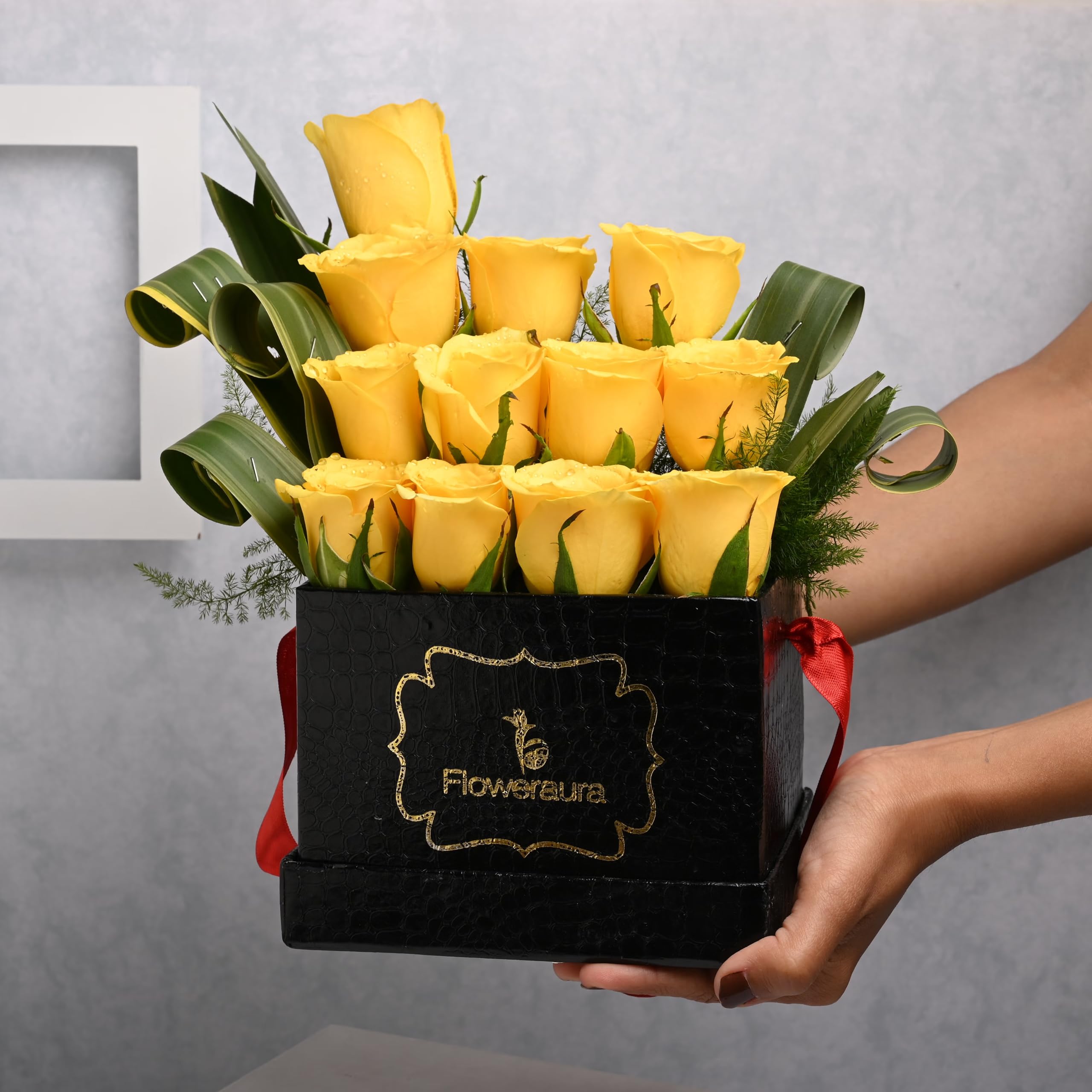 FlowerAura Premium Fresh Live Flower Bouquet of 12 Silky Yellow Roses In FA Designer Box Gift For Birthday | Anniversary | Romantic Surprise | Women's Day | Mother's Day (Same Day Delivery)-image-39