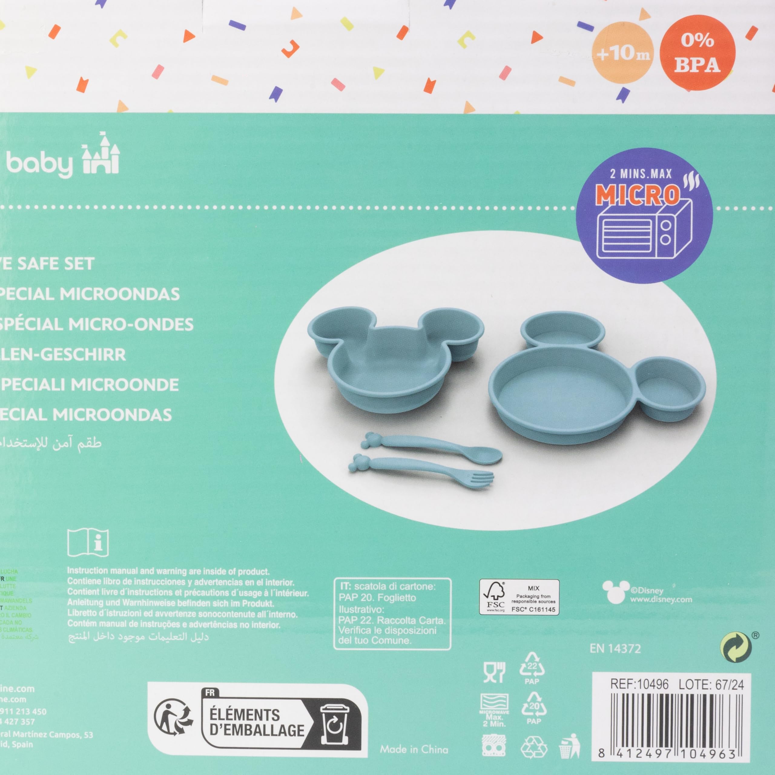 SET TODDLER 4 PCS VAJILLA PP (PLATO, CUENCO Y CUBIERTOS) EN CAJA MICKEY MOUSE