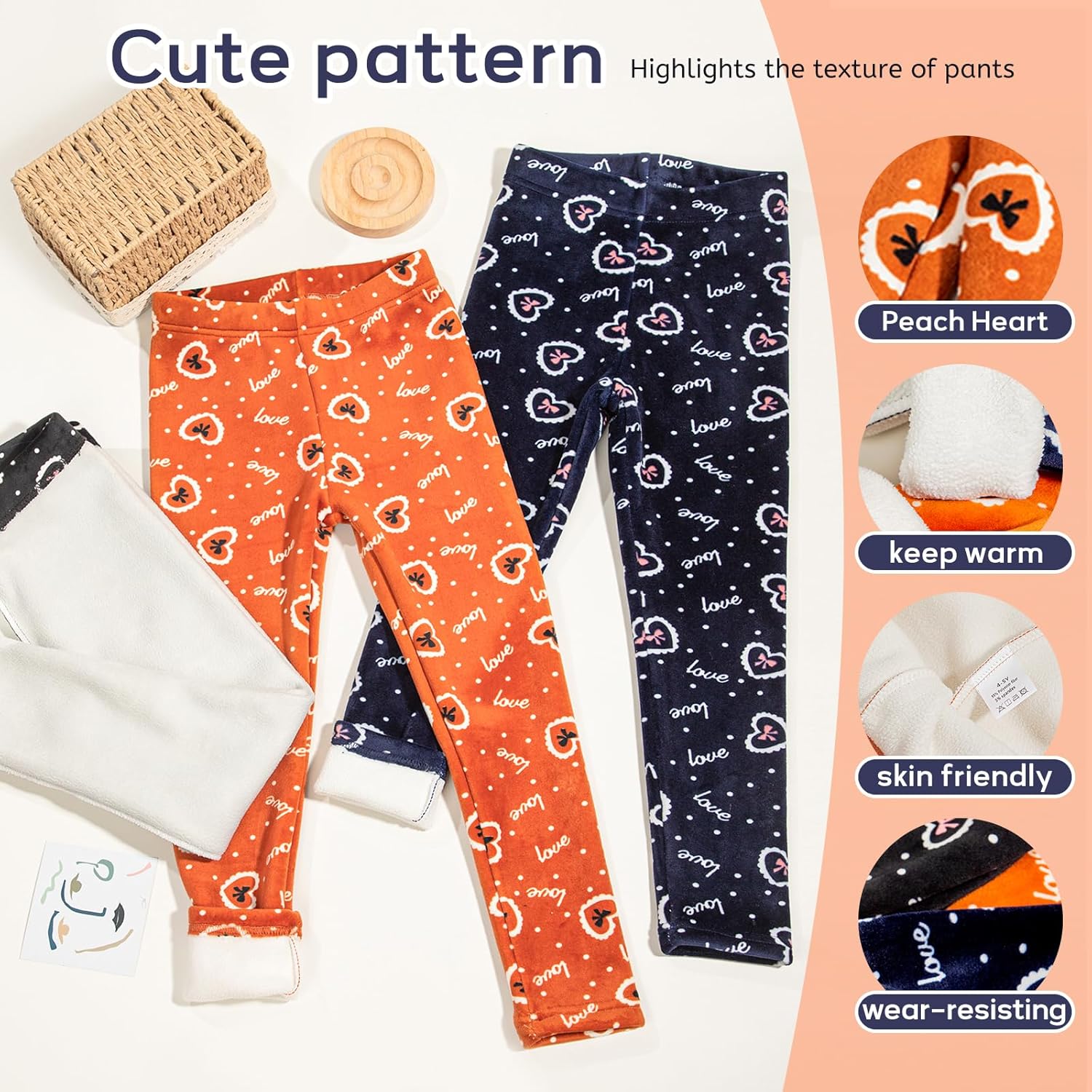 Girls Printing Fleece Lined Leggings Kids Warm Winter Pants Girls Stretch Thick Tights - Image 4