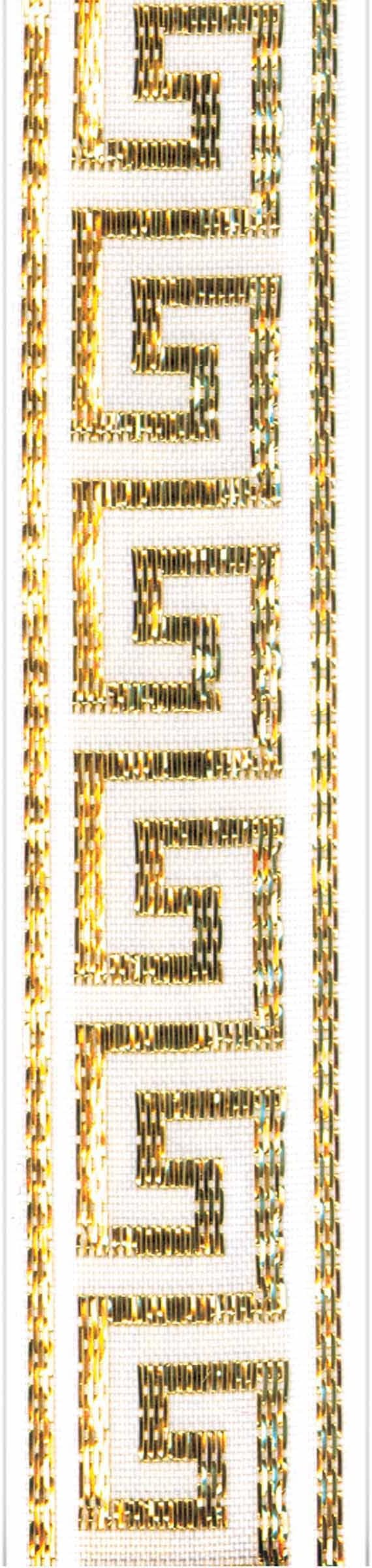 Offray Greek Key Craft Ribbon, 7/8-Inch x 9-Feet, White