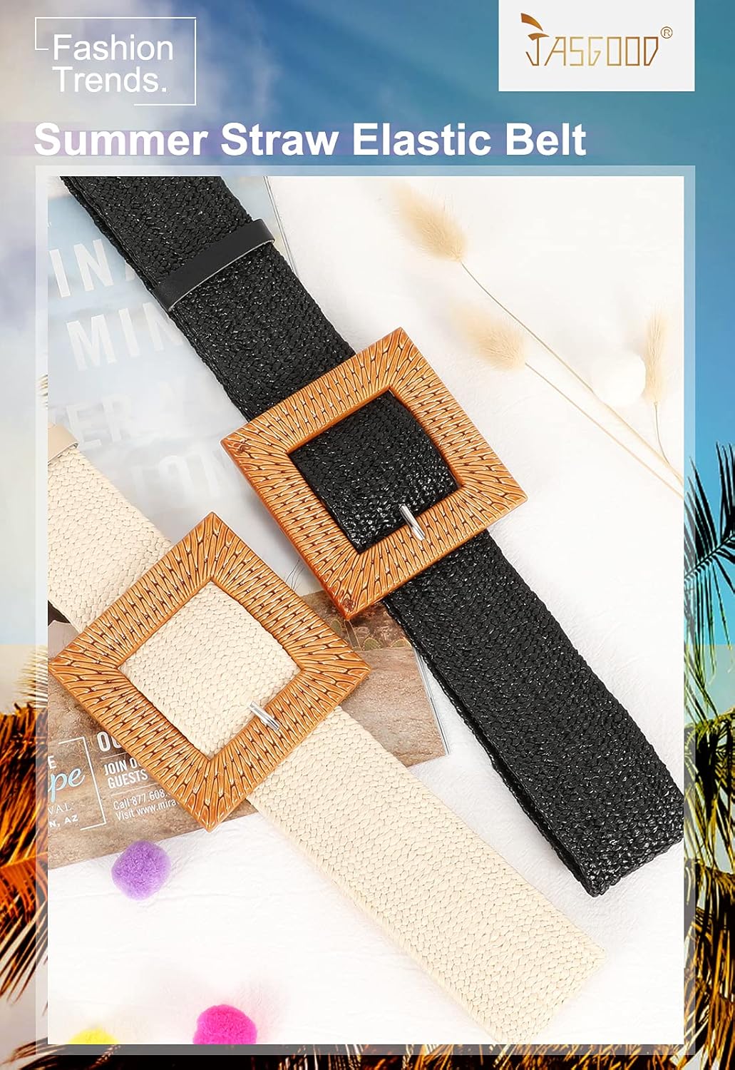 JASGOOD Straw Woven Elastic Stretch Belts Women Raffia Dress Waist Band Boho Ladies Braided Dress Belts - Image 6