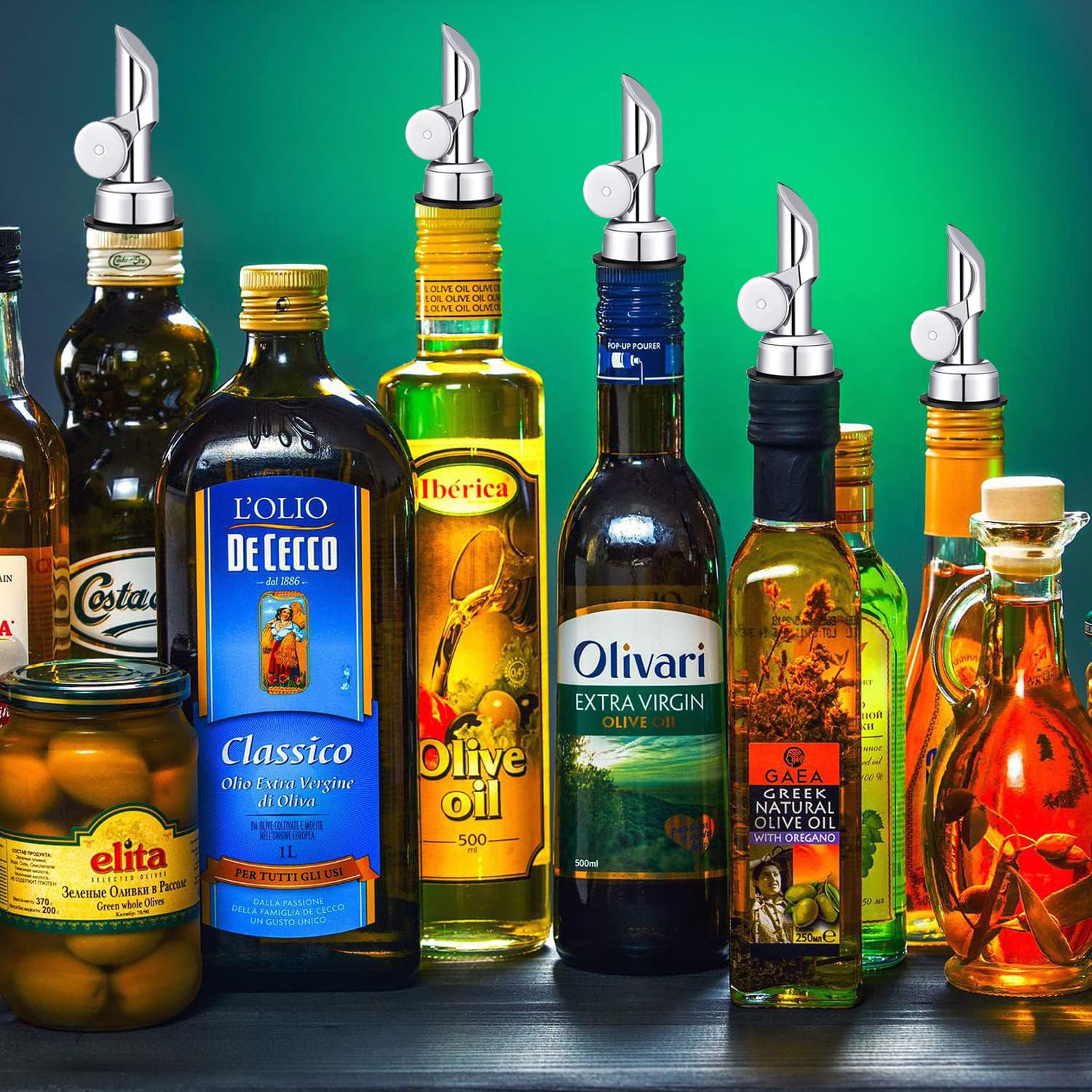 4 vertedores de botellas de licor de acero inoxidable con peso: boquillas automáticas para verter con precisión, a prueba de fugas y apto para lavavajillas (plata)