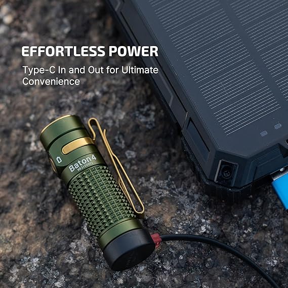 OLIGHT Baton4 Rechargeable EDC Flashlight, Bright Small Flashlight 1300 Lumens with MCC Charging Cable, IPX8 Waterproof, Multiple Modes Pocket Light for Home, Camping, and Emergencies (OD Green)