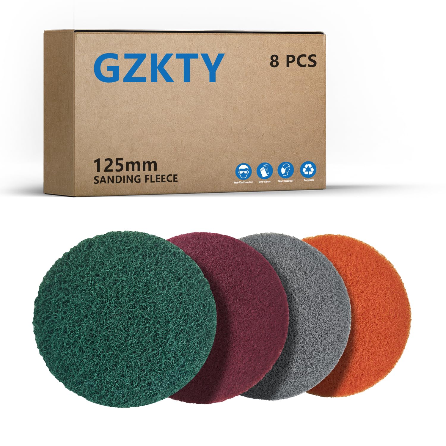 8-Pack 125mm (5") Hook & Loop Scouring Pads - Abrasive Scrubbing Discs for Metal, Wood, Auto, Tile & Plastic - Rust Removal, Polishing & Deep Cleaning