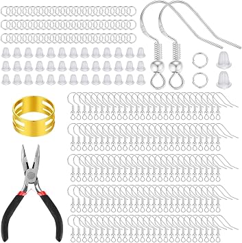 Azushwer 602Pcs Earring Making Kit, Hypoallergenic Earring Hooks Silver