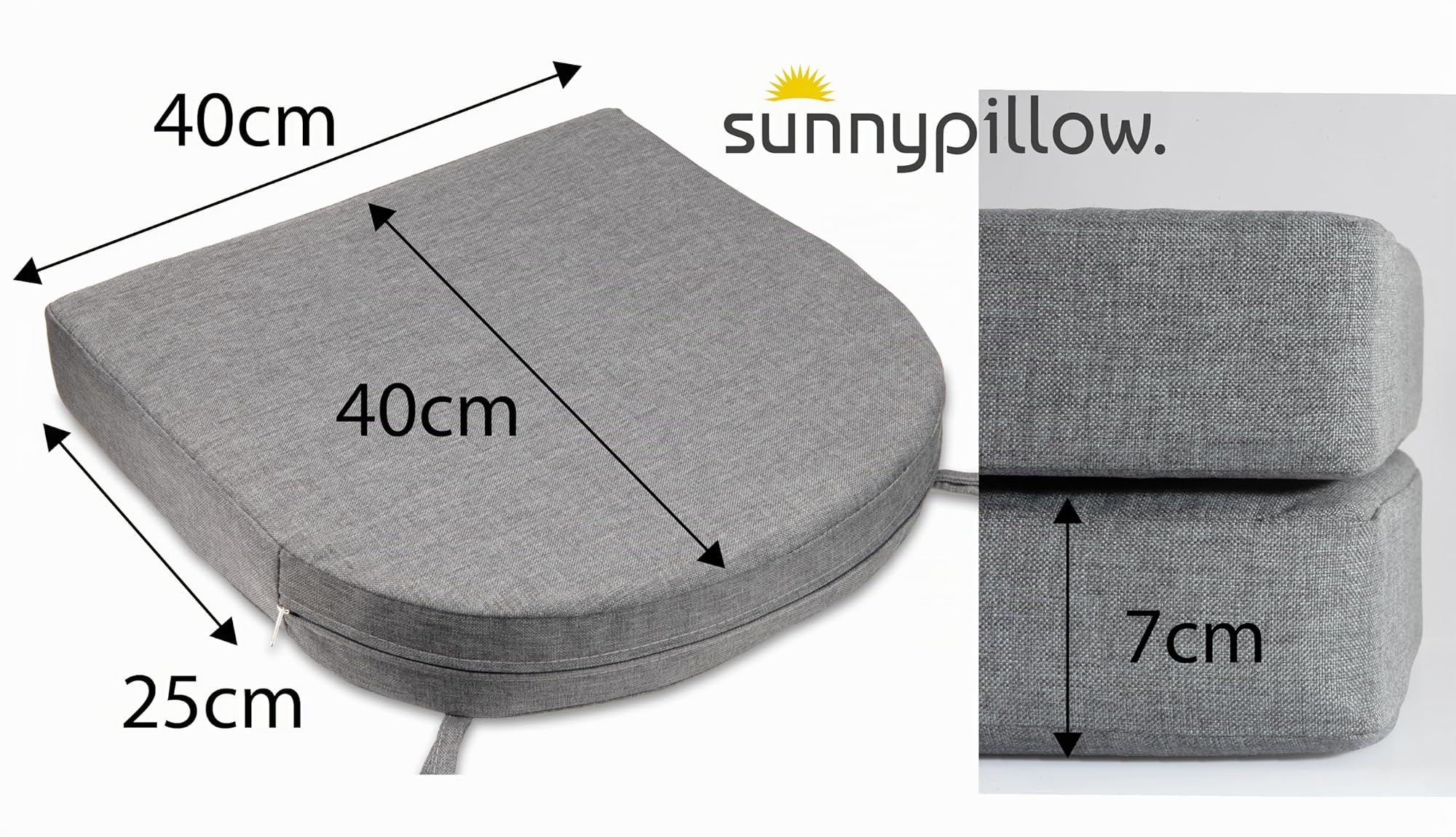 sunnypillow Lot de 2 Coussins de Chaise 40 x 40 x 7cm, Extérieur - imperméables résistants aux UV - Coussin d'assise pour bancs - Coussin de siège pour la Maison et Le Jardin - Gris