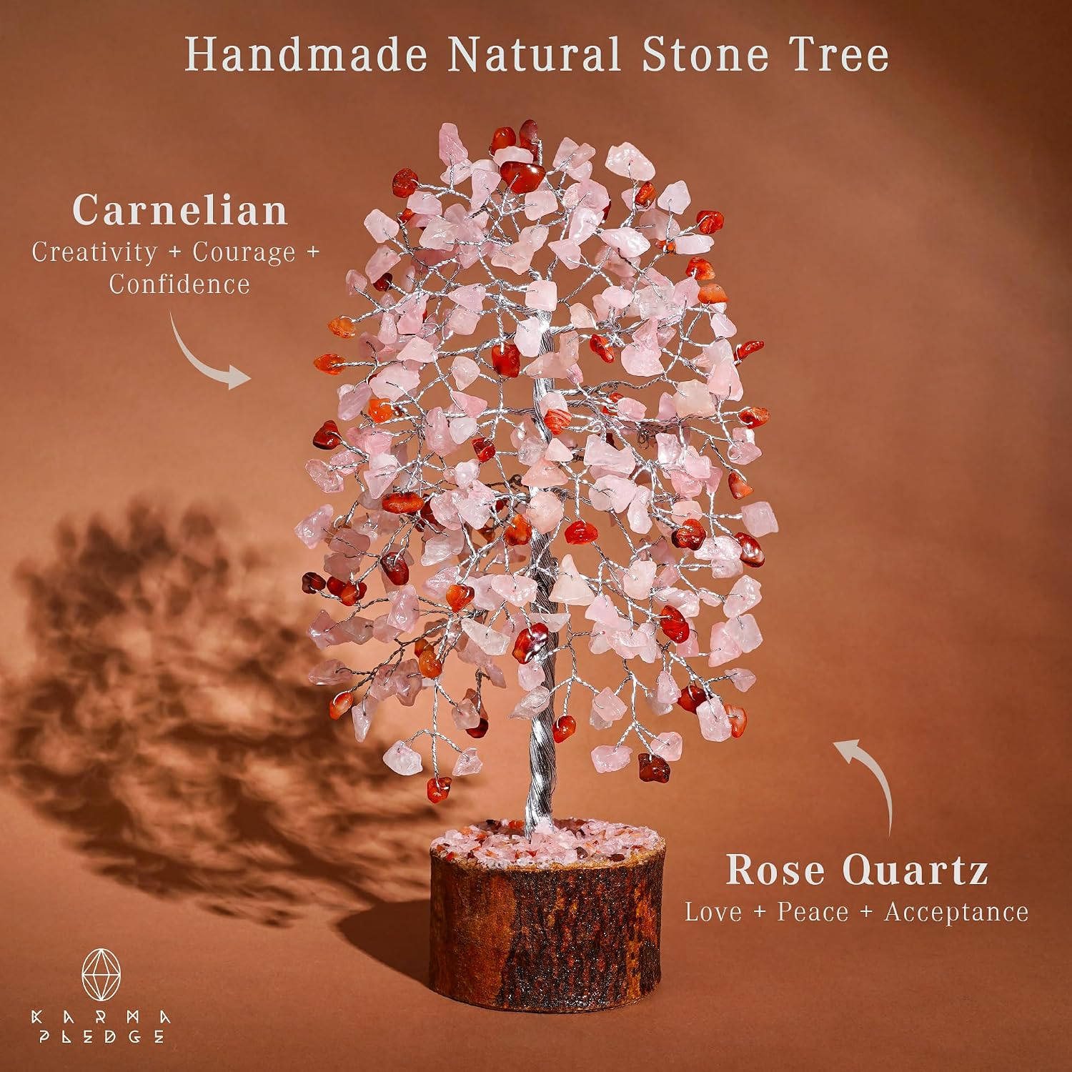 Healing Crystal Tree of Life for Birthday Gifts for Women, Mom, Sister, Friends Brings Good Luck, Money, Positivity, Reiki Healing, Handmade Feng Shui Boho Decor for Home & Office - Rose, Carnelian