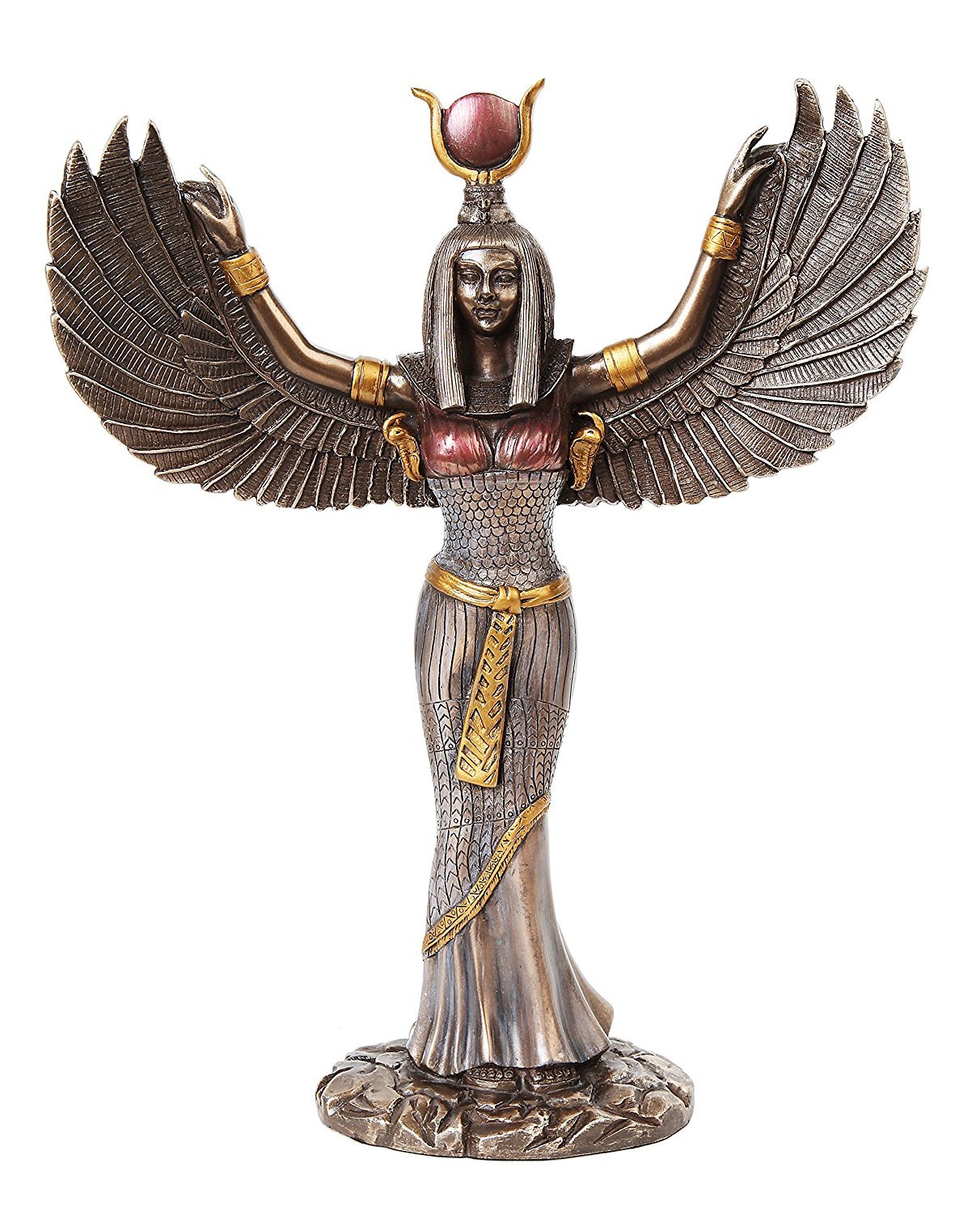 Egyptian Theme Isis Mythological Bronze Finish Figurine With Open Wings Goddess of Magic Statue Scul