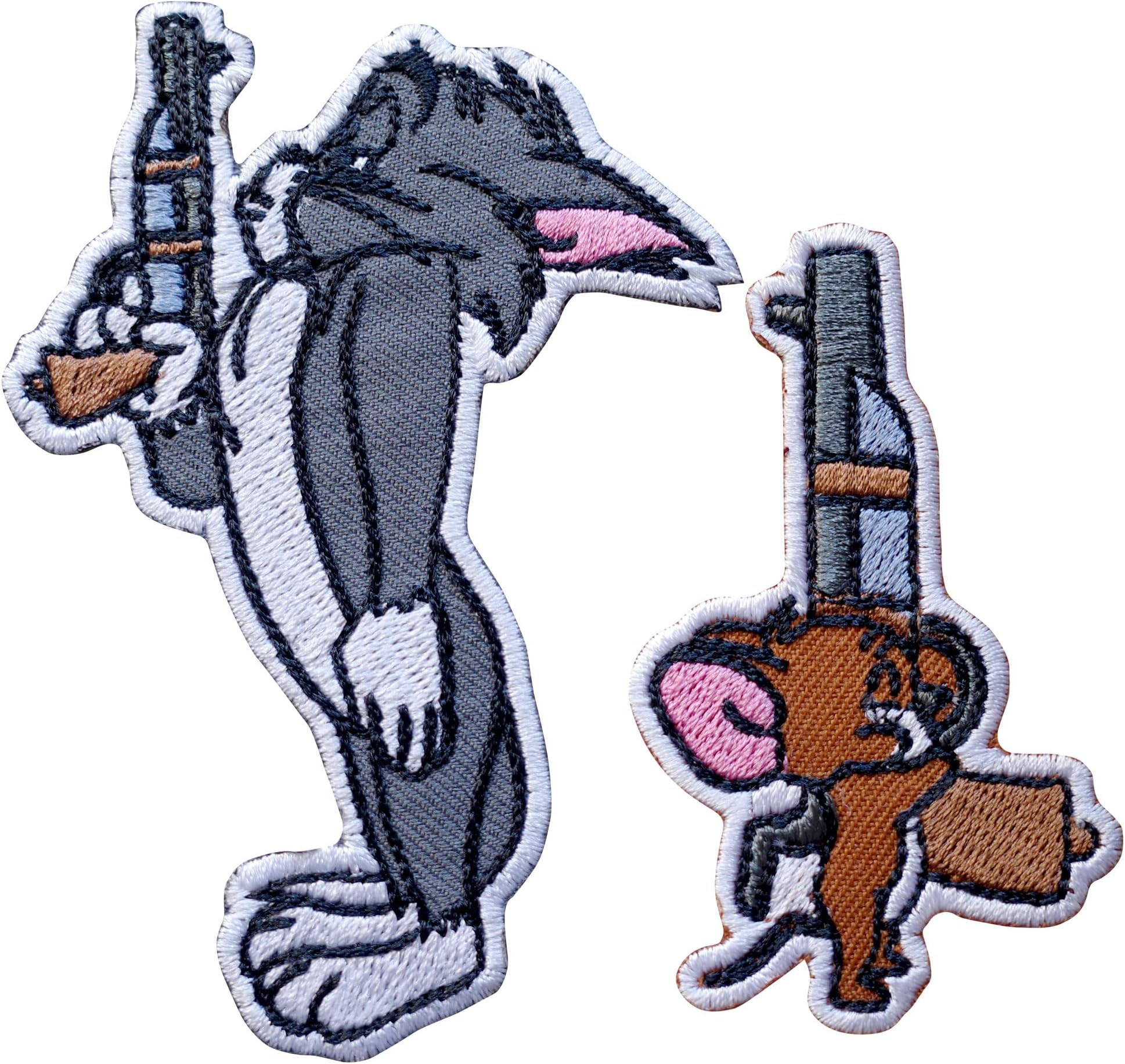 Octory 2 PCS Tom and Jerry with Guns Patch Iron on for Clothing Saw On/Iron On Embroidered Patch Applique for Jeans, Hats, Bags