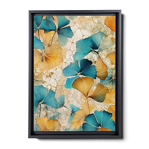 Gold Turquoise Ginkgo Leaf Print, Captivating Plants Wall Art, Ginkgo Biloba Leaf Print Painting, Embrace the Serenity of Nature