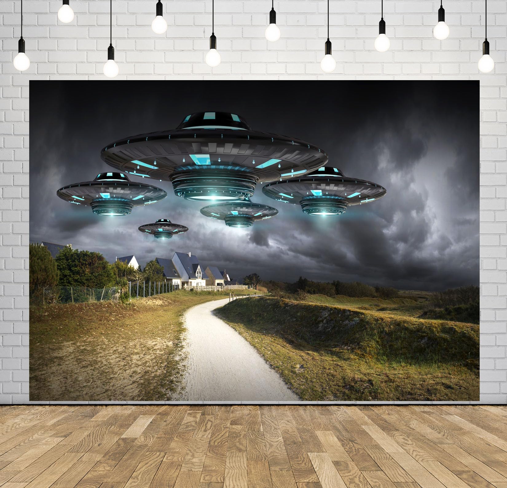 17x10FT (5.2x3m) Flotta UFO Su Strada Rurale Sfondo Fotografico