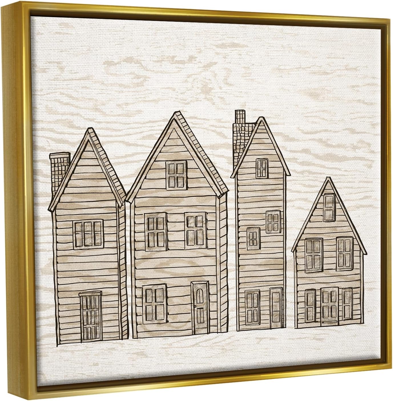 Stupell Industries 'Varied Neighborhood Houses'| Floating Frame Canvas Art | Stupell Industries | Gold, 31 x 25 Inches, Easy to Hang and Sturdy, Made in USA, by Ziwei Li