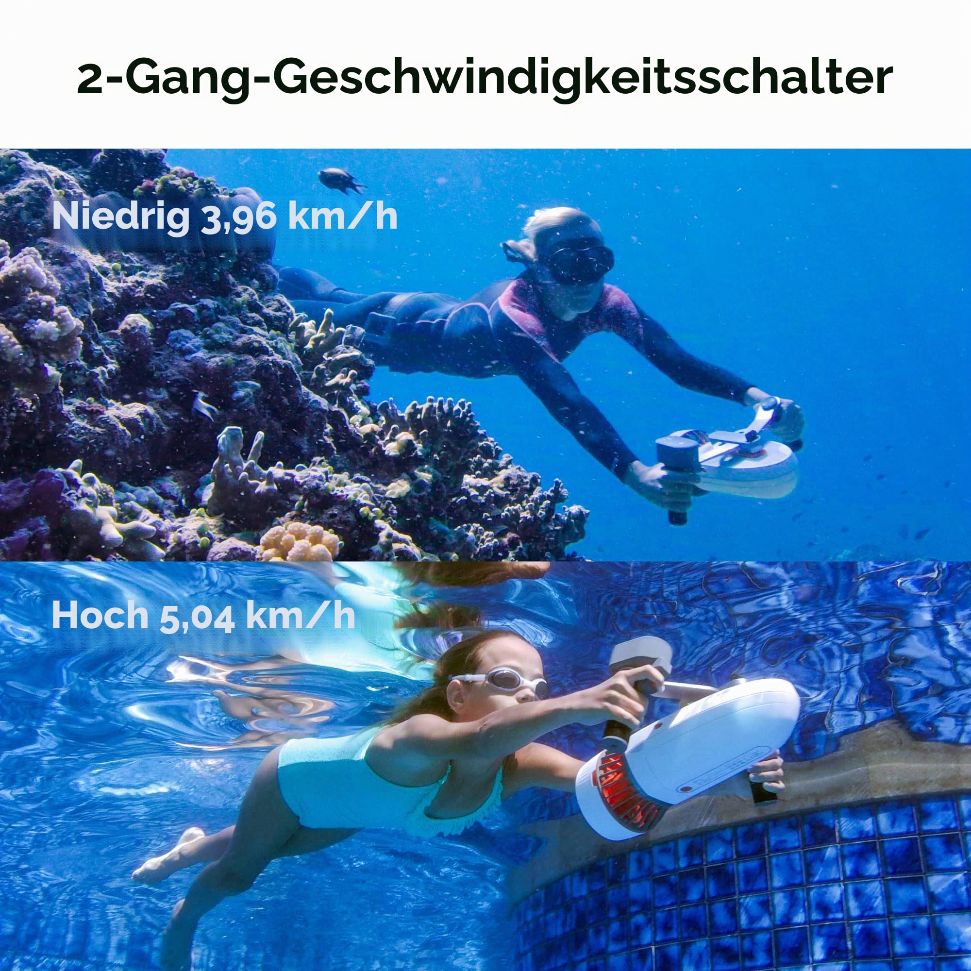 Tini Unterwasser-Scooter mit Action-Kamera-Halterung, abnehmbar, modular, für SUP-Paddleboards, 2 Gänge, 45 Minuten, Schwimmbad, Tauchen, Schnorcheln