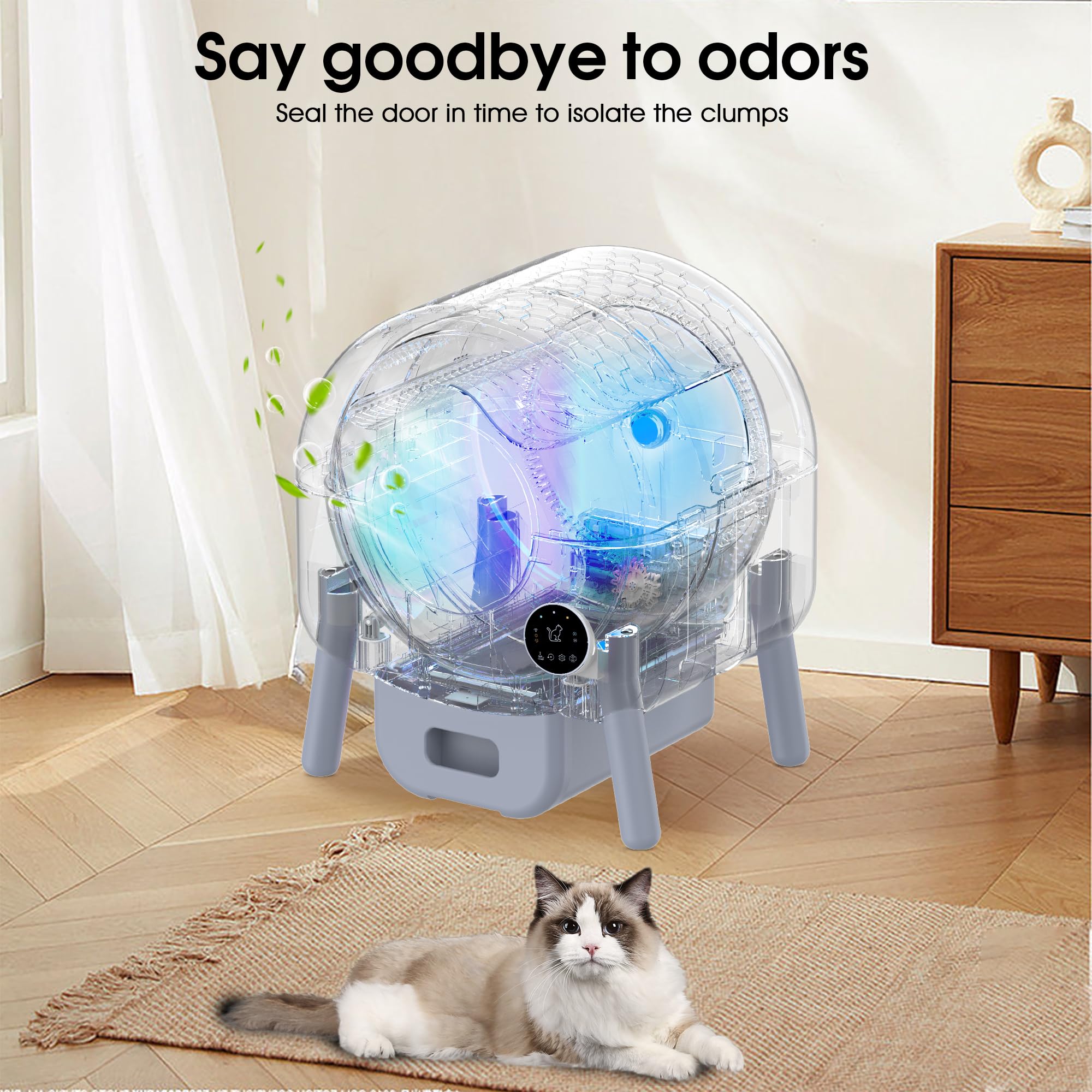 76 l Selbstreinigende Katzentoilette, App-gesteuert, Lufterfrischer, mit Müllbeutel, Weiß, 53 cm x 50 cm x 66.02 cm, für Katzenbesitzer, mehrere Katzen, technik-affin