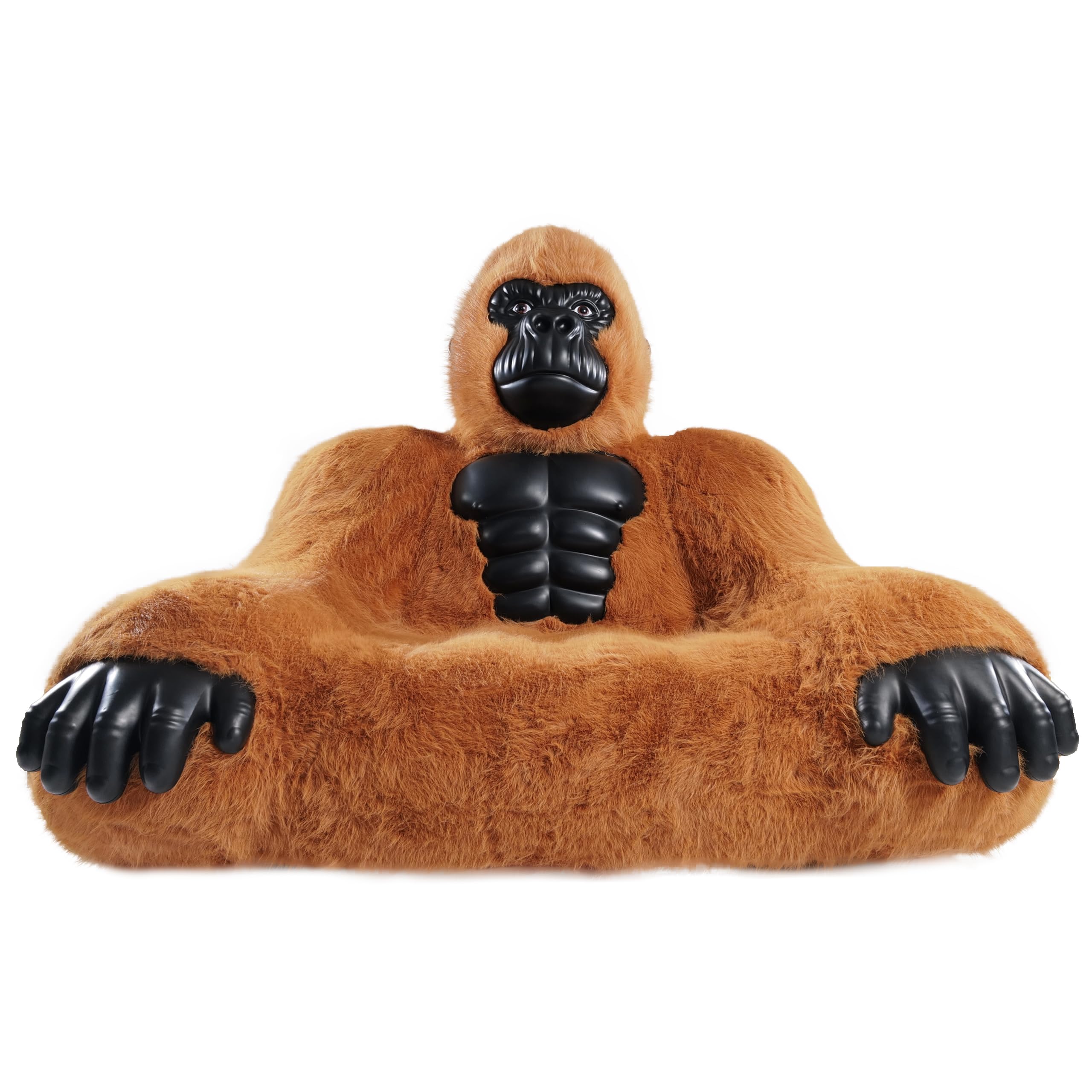 Gorilla Inflatable Luxury Sofa 6.56ft Height King Kong Inflatable Sofa Furry Plush Orangutan Furniture for Lounging, Gaming, or Movie Nights (Brown)