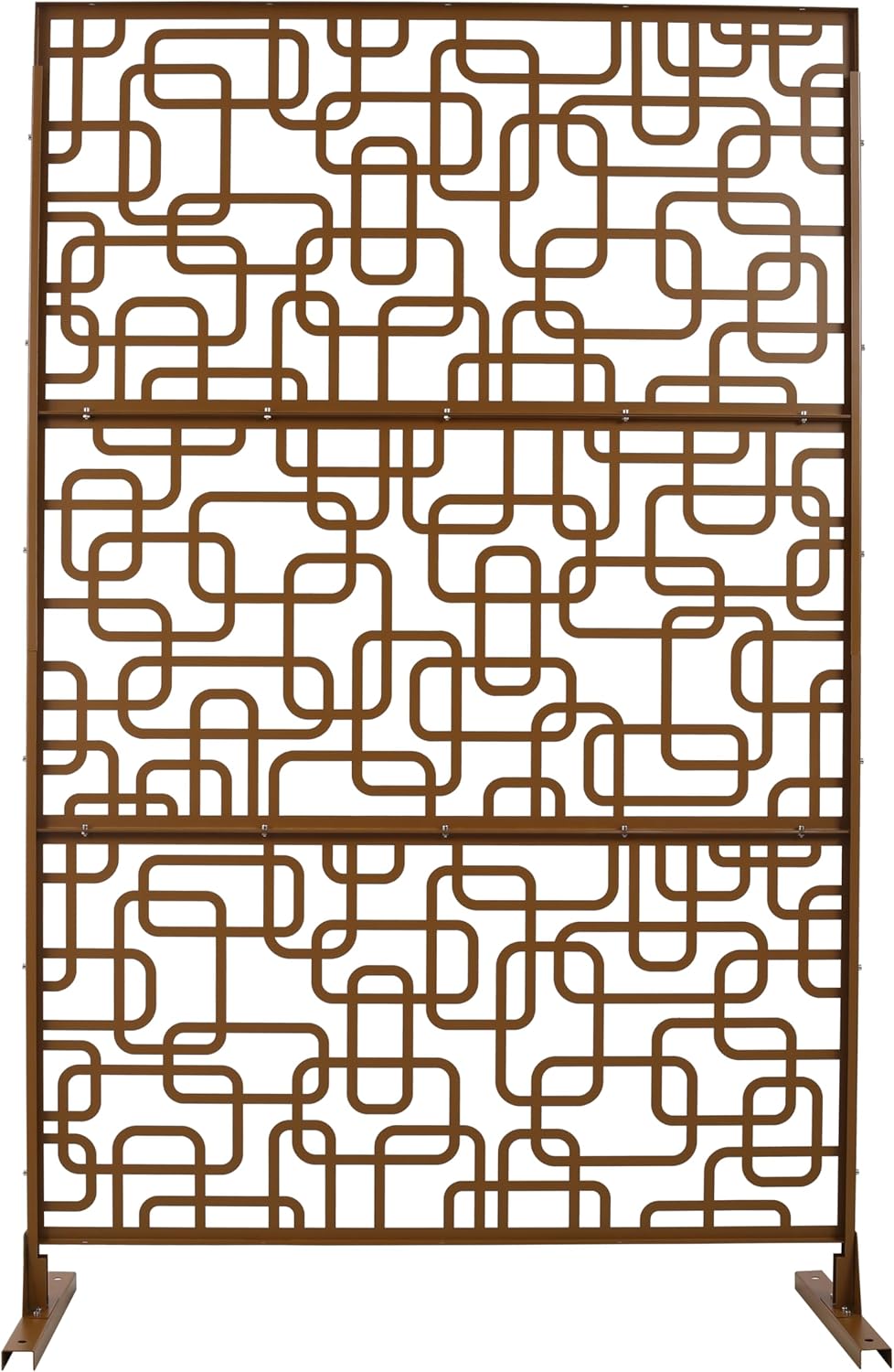 Freestanding Metal Privacy Screen 76 in H x 48 in W – Outdoor Indoor Decorative Fence Panel for Patio Balcony Deck Garden Lawn – Rust-Resistant Brown Freestanding Divider