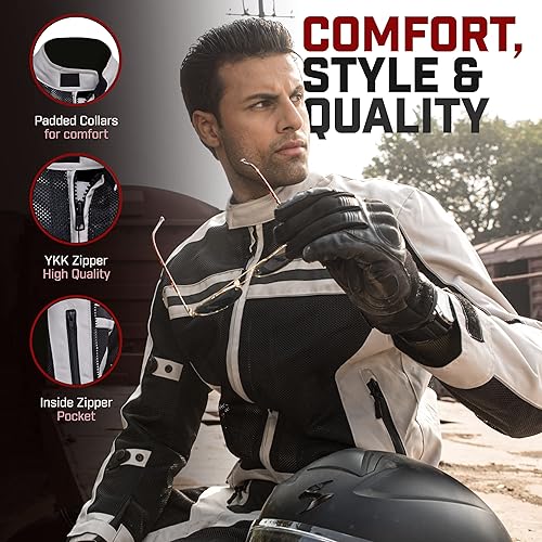 Miniatura 3 de WICKED STOCK Chaqueta de motociclista para hombre  CE Level1 Reflectante Chaqueta de motociclista de verano para hombre con puños ajustables y