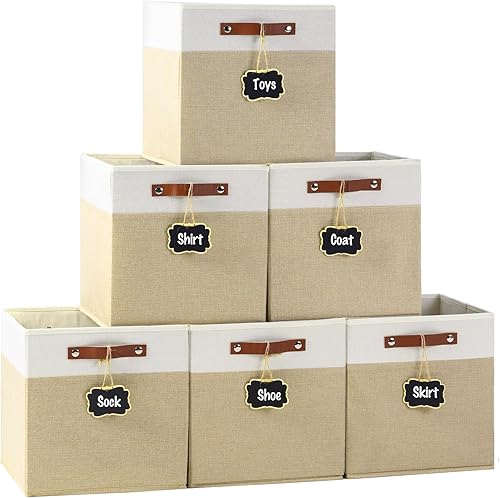 AUSSIY Contenedores de almacenamiento plegables de tela fuerte con asas, canastas organizadoras de cubos para estantes, armarios, guardería, hogar,