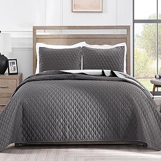 Exclusivo Mezcla Ultrasonic Reversible Full Queen Quilt Bedding Set with Pillow Shams, Lightweight Quilts Queen Size, Soft Bedspreads Bed Coverlets for All Seasons - (Grey, 90"x96")