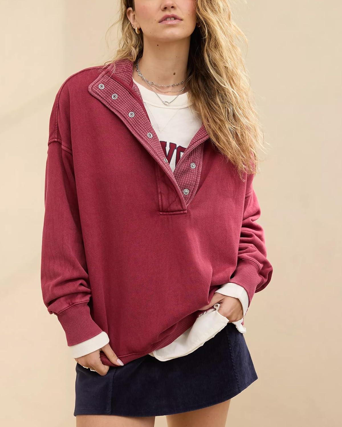 Gacaky Sweatshirt for Women Oversized Casual Long Sleeve Button Henley Neck Pullover Tops Fashion Outfits Clothes - Image 5