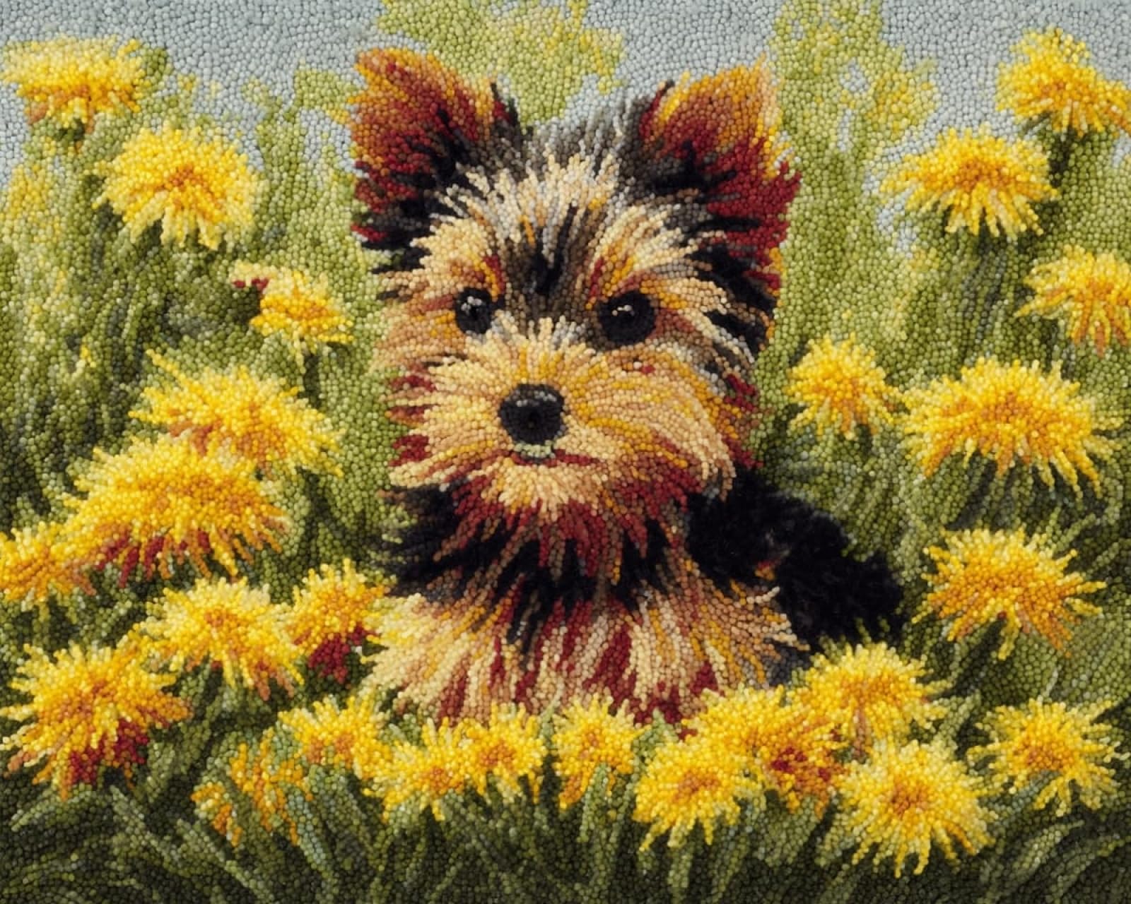 Wallphantom Latch Hook Rug Kits for Adults Beginners,Yorkshire Terrier and Dandelion,DIY Crochet Rug Making Kit with Printed Patterns Rug Making for Home Decoration Gifts,60x90cm