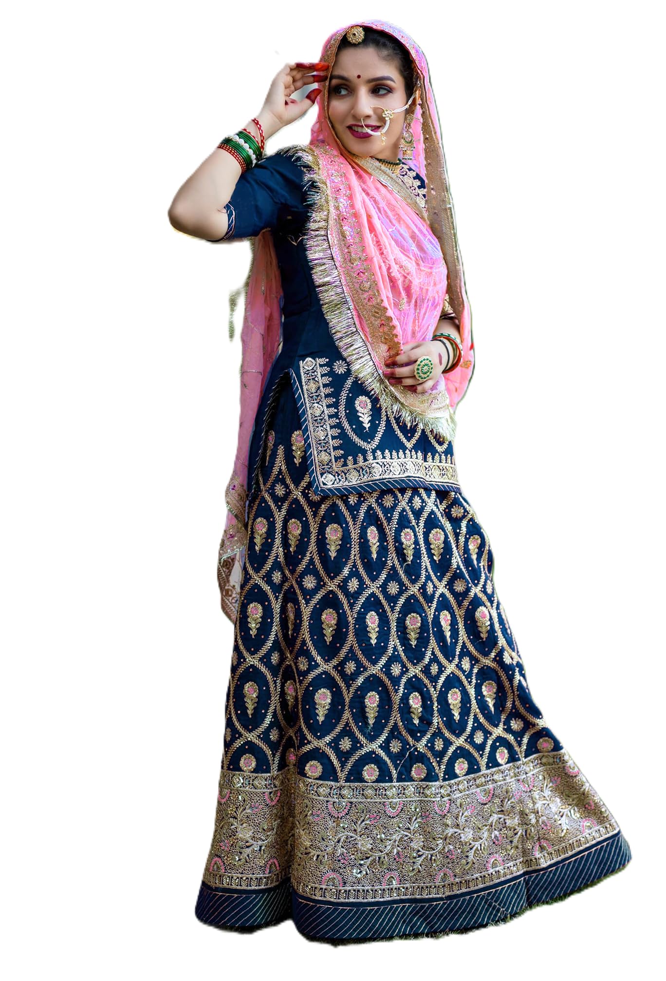 Women's Georgette Silk Zari Sequins with Diamond Embroidery Semi-stitched Rajasthani Lehenga Choli (Rajasthani,Gujarati, Haryanvi,Punjabi Lehenga)-picture-20