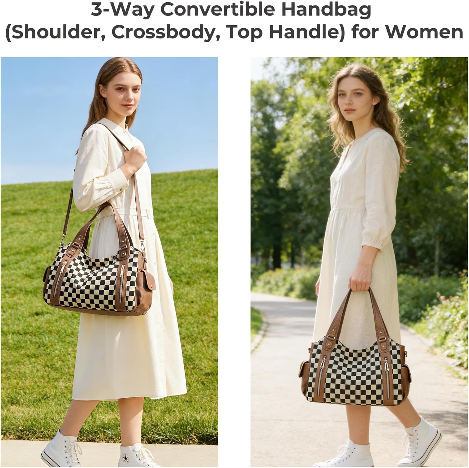 Women's Slouchy Leather Hobo Bag - Soft Tote Crossbody Satchel, Punk Y2K Style Shoulder Purse