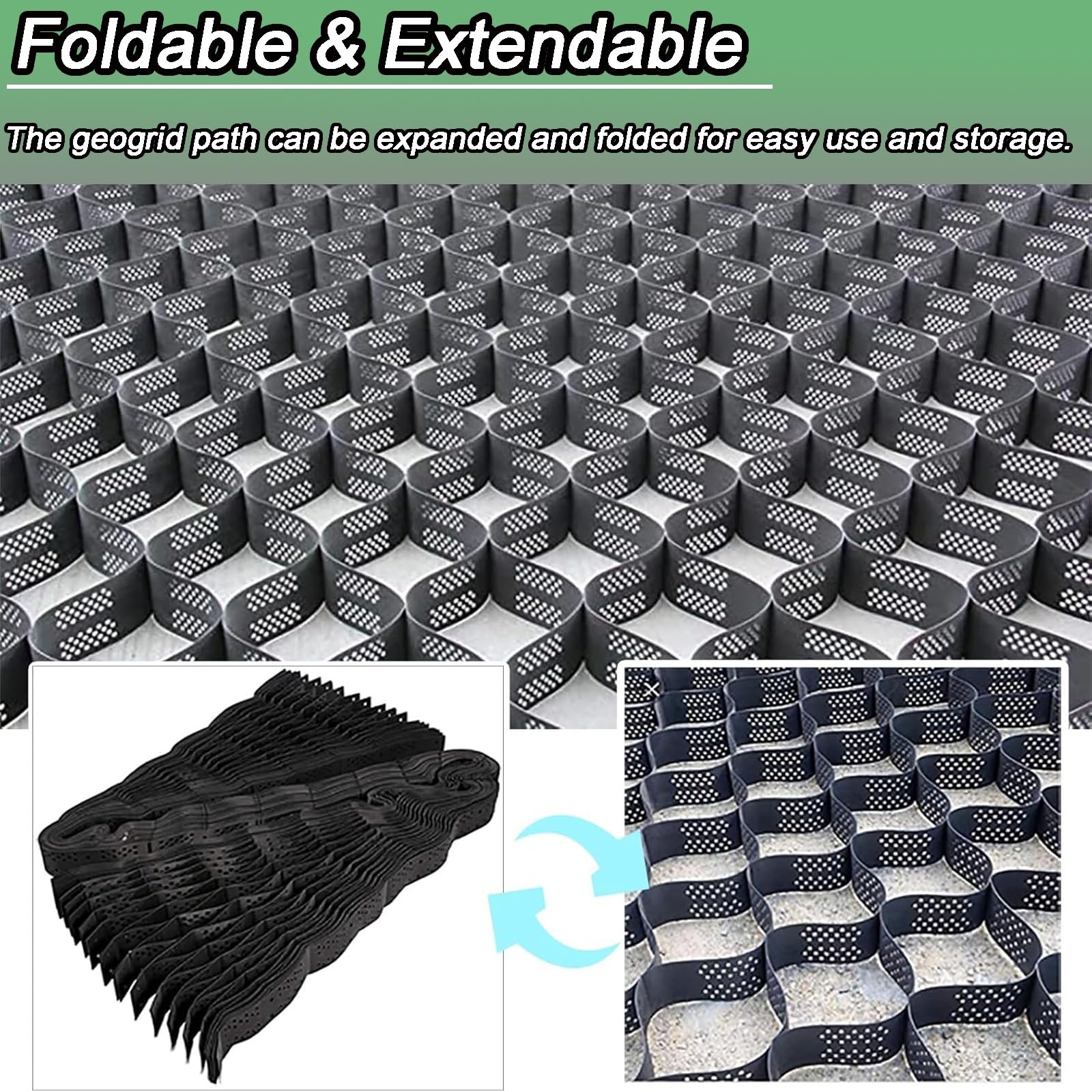 Grille de gravier robuste pour allée – Grille de sol de 5,1 cm de hauteur pour une charge élevée supportant 816,5 kg/m² Disponible en longueurs de 0,9 m à 9,1 m (1 x 4 m)