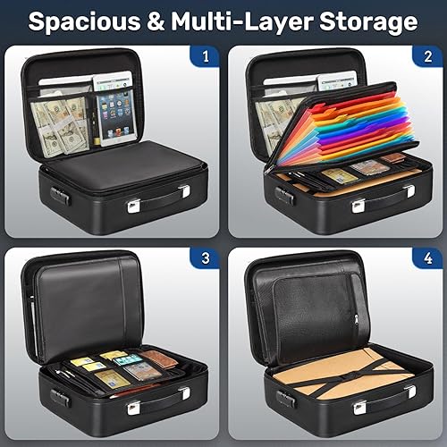 Miniatura 4 de BlackSmith Caja de documentos ignífuga, 4200 F resistente al calor y resistente al agua, organizador de archivos de 13 capas con cerradura, caja