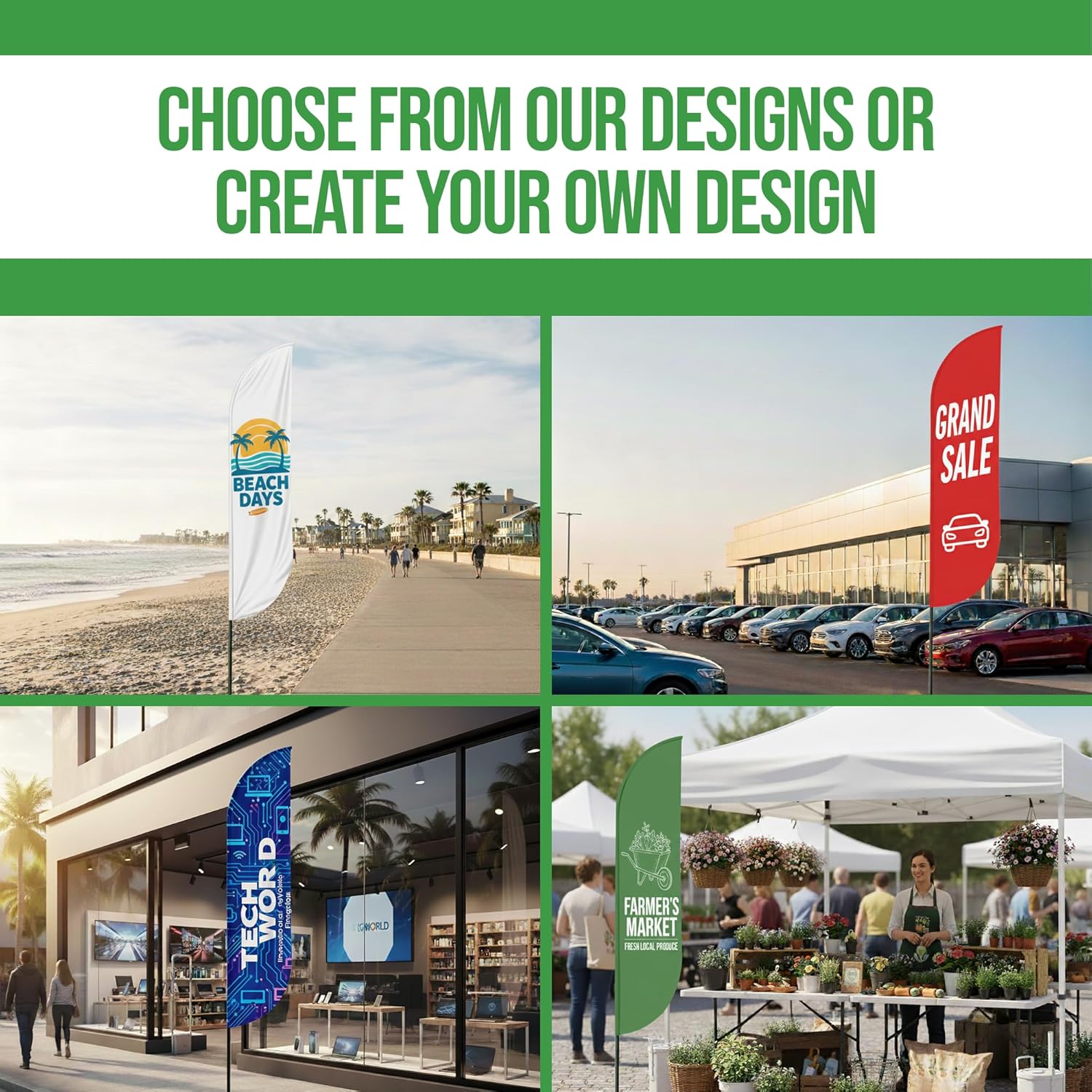 Custom Feather Flag by BCB Print - Personalized Outdoor Flag with Your Photo, Text or Logo | Optional 15ft Pole & Spike | Custom Swooper Flag | Fast Delivery | Made in USA | 11.5x2.5ft - Image 7