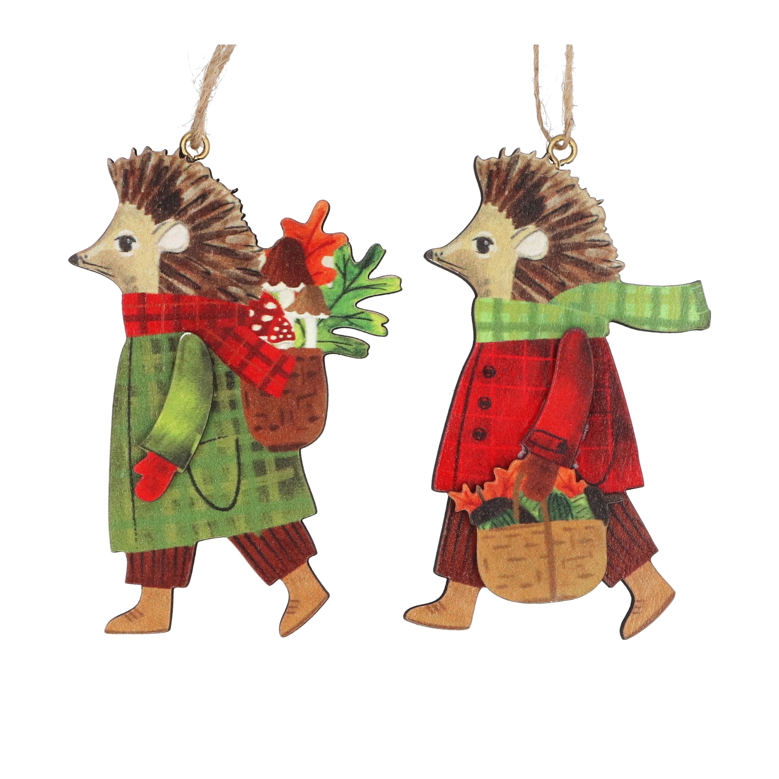 Gisela Graham Hedgehog Ornaments Set of 2 Mr Mrs Plaid Woodland Ornament 8cm