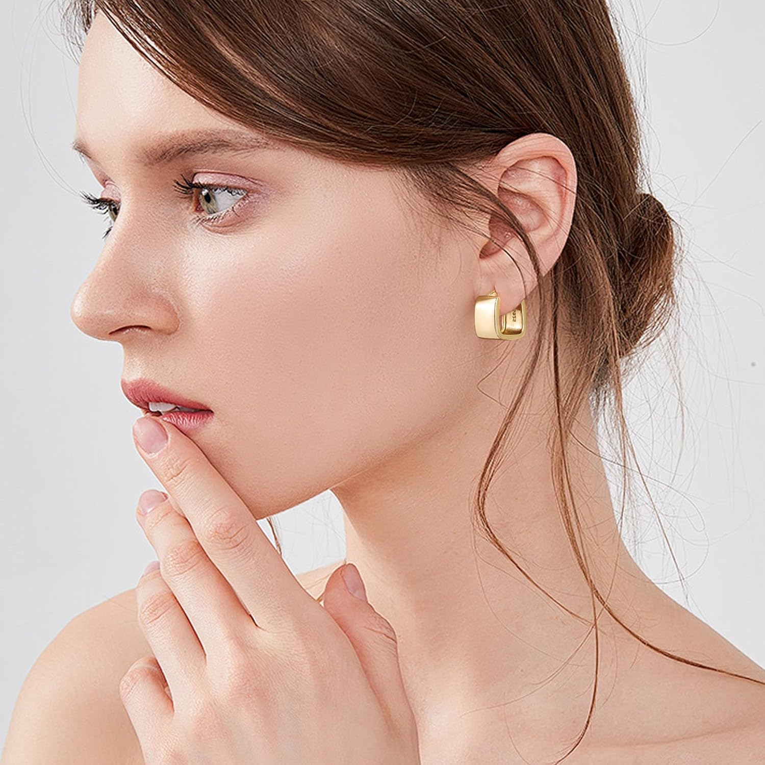 925 Sterling Silver Chunky Hoop Earrings for Women Hypoallergenic Silver Earrings Chunky Huggie Square Hoop Earrings Minimalist Silver Hoops Earrings for Jewelry Gifts - Image 2