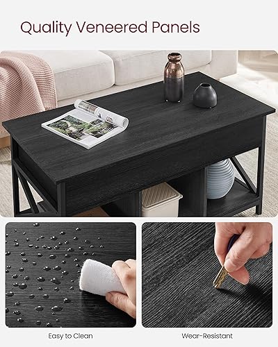 Miniatura 7 de VASAGLE Mesa de Centro con Tapa Elevable, Mesa de Café Elevable con Estante de Almacenamiento, Compartimentos Ocultos y Tapa Elevable, para Sala de