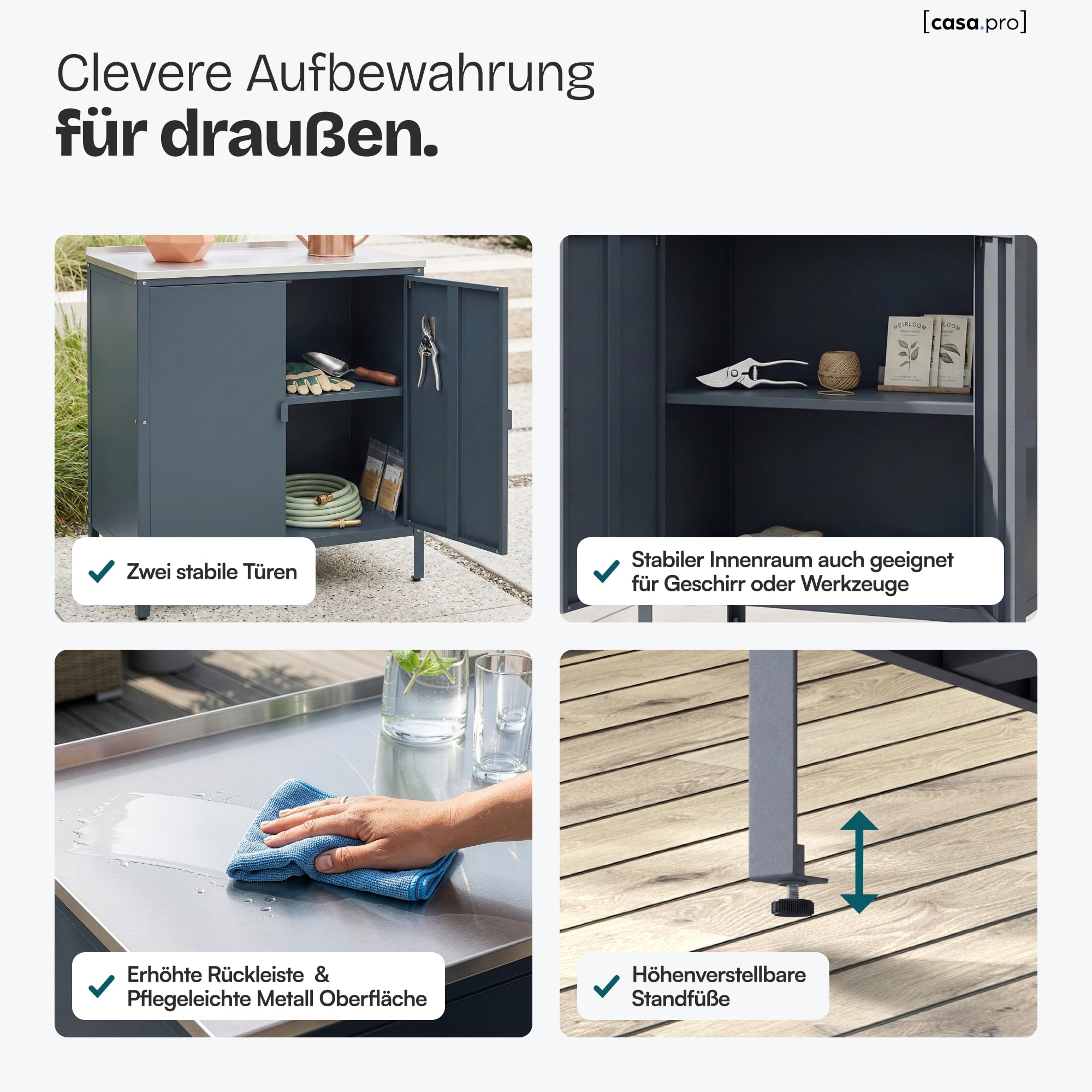 casa.pro Outdoor Schrank Bolognano Gartenschrank 92x80x50 cm Dunkelgrau matt