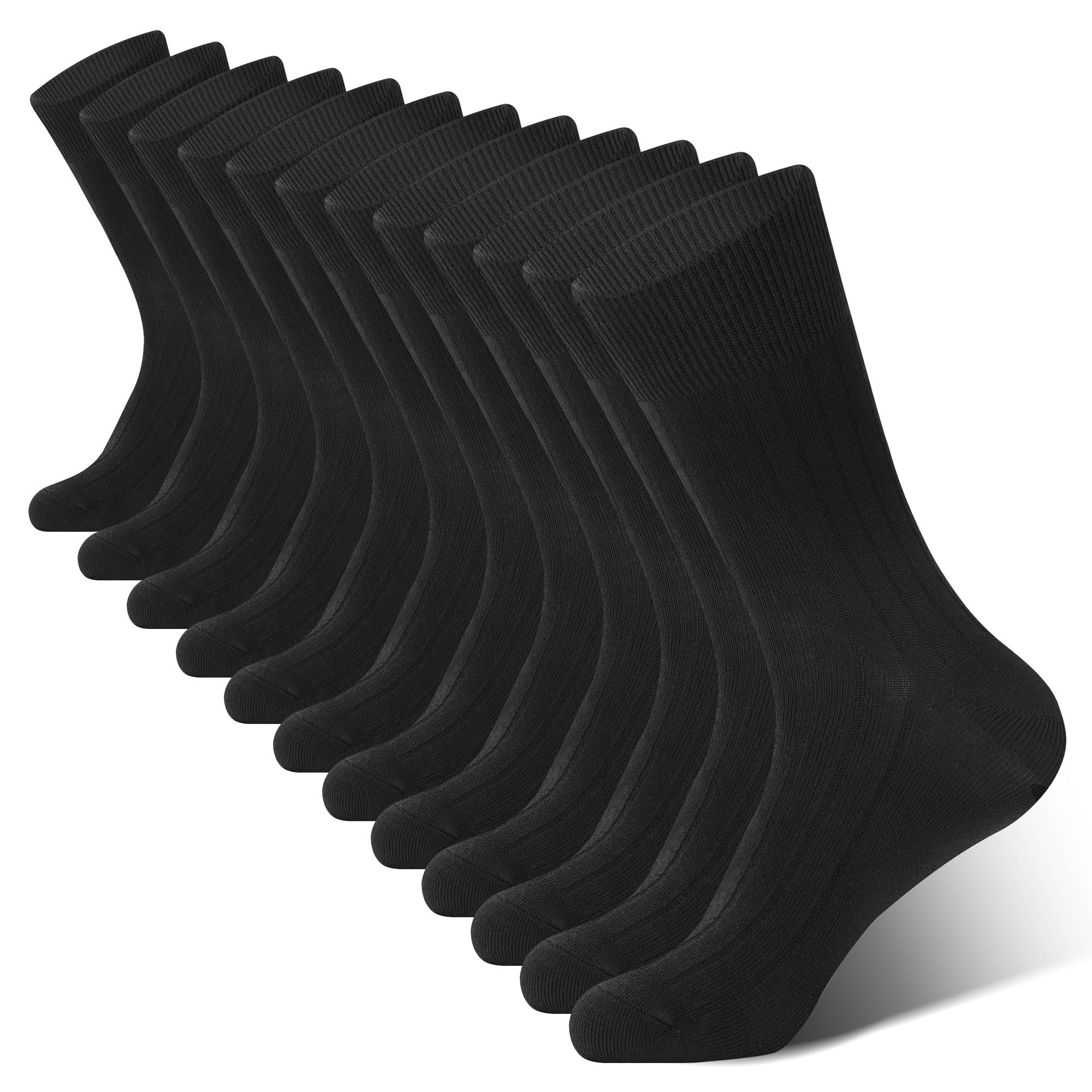 BAMBOO COOL Men's Crew Socks Bamboo Viscose Breathable Rib Dress Socks For Men, Casual Lightweight Comfort 6 Pack